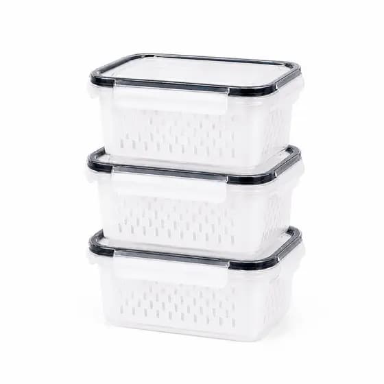 Kit 3 Potes Herméticos com Escorredor Interno 800ml BPA Free