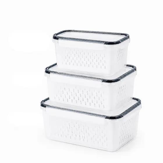 Kit Família 3 Potes Herméticos Escorredor Interno BPA Free