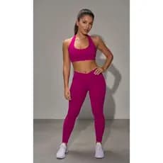 Conjunto Fitness Feminino Zero Transparencia Poliamida com Elastano Proteção UV Top Frente Única e Legging Cintura Alta