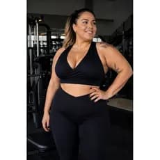 Top Fitness Cropped de Academia  Preto Decote V Costas Cruzadas Premium Academia Yoga Treino P ao G3