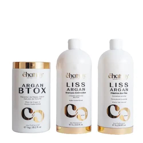 Kit Progressiva Liss Argan Charmy Profissional Step 1 e 2 + Botox 1kg Redutor de Volume