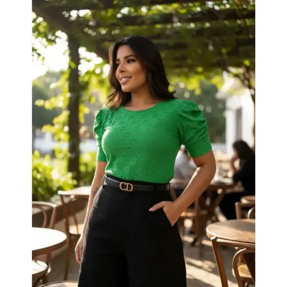 Blusa Feminina Tecido Lese Manga Princesa