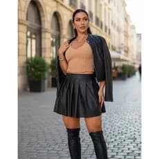 Saia Feminina Couro Faike Moda Outono Inverno