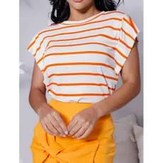 Blusa Feminina Listrada Manga Morcego em Viscolaycra