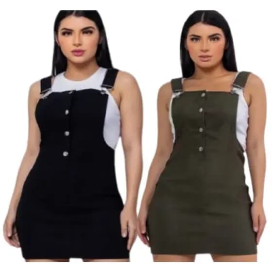 kit 2 Vestido Jardineira Feminino De Bengaline Modinha