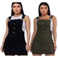 kit 2 Vestido Jardineira Feminino De Bengaline Modinha