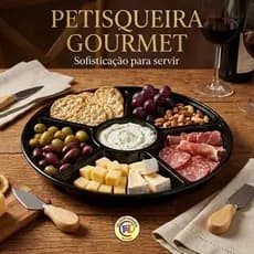 Petisqueira Redonda com 5 Divisórias/Molheira – Tábua de Servir Frios Porta Petisco Molhos Queijos Salgados Frutas Sushi