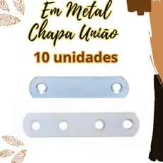 kit 10 Unidades Chapa união de 2 furos ou 4 furos metal madeira
