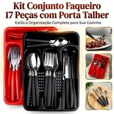 Conjunto Talheres  17 Peças com Porta Talher – Talheres Resistentes para Cozinha