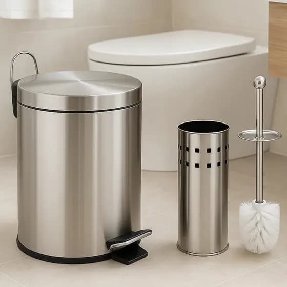 Kit Lixeira Inox Banheiro Pedal Cesto Removível + Escova Sanitária Suporte Conjunto Cozinha envio 24 horas