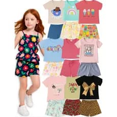 kit 10 peças 5 blusas + 5 shorts Infantil Menina Roupa Feminina Verão