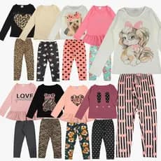 Kit Sortido 8 Peças de Roupas Feminino Infantil Meia Estação 4 Blusas manga longa e 4 Leggings