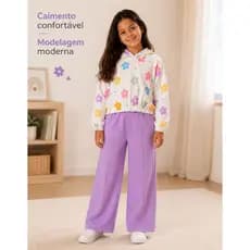 Conjunto Moletom Infantil Menina com Capuz e Calça Wide Leg Moda Inverno