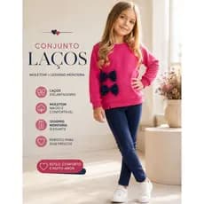 Conjunto Moletom Infantil Menina Laços Inverno Estiloso Legging Montaria