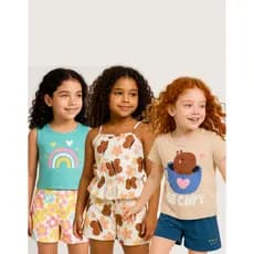 Kit Infantil Feminino 6 Peças Blusas Manga Curta Verão
