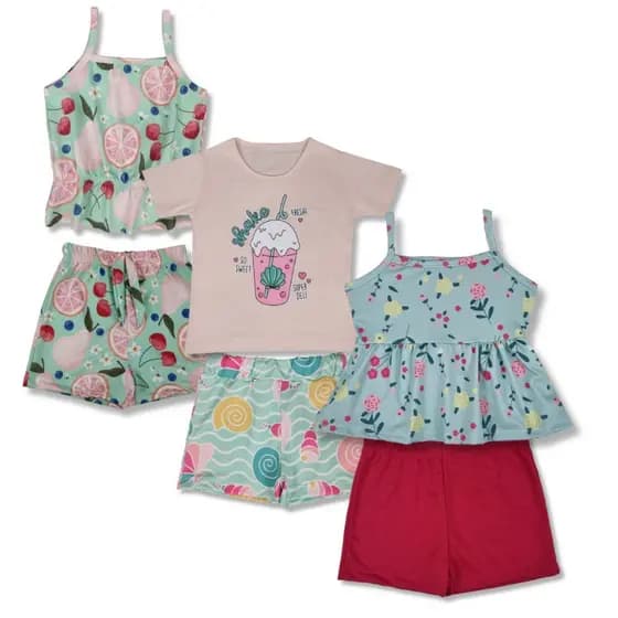 Kit 8 Peças 4 Shorts + 4 Blusa Menina peças sortidas Infantil Promoção