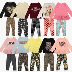 Kit 8 Peças Infantil Menina Meia Estação Legging Flanelada e Blusa Algodão Confortável Sortida Tam.2 à 12