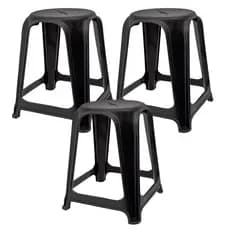 3 Banqueta Empilhável Banco Plástico Preta Moderna Até 120kg - Promoçã3