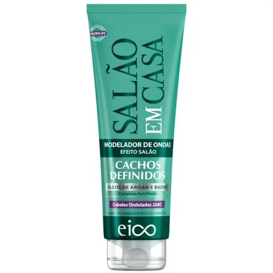 Eico Leave-in Creme Hidrata Nutre Modelador Ondulados e Proteção Térmica Salão Em Casa Cachos Definidos 250ml Filtro UV
