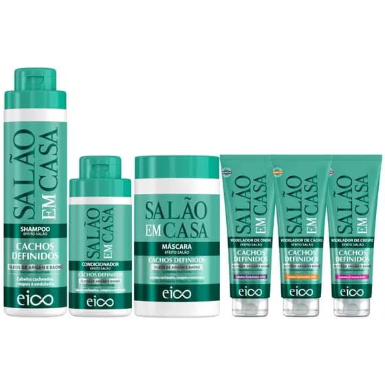Kit Eico Cachos Definidos Shampoo 800ml Condicionador 450ml Máscara 1Kg Modeladores 250ml
