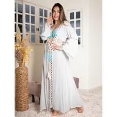 Saída de Praia Longa Kimono moda simples vestido blogueira banho piscina verão 2023