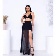 Short saia de tule longo