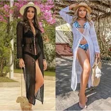 Saida De Praia Longa Kimono Canga Feminino Tricot Verao Moda