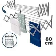 Varal Roupa Parede Sanfonado Alumínio Retrátil Grande Dobrável Recolhível Reforçado Apartamento 80cm