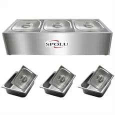 Rechaud Inox Elétrico Mesa Buffet Quente 3 Cubas Banho Maria Restaurante Retangular Balcão Termico Richo Self Service