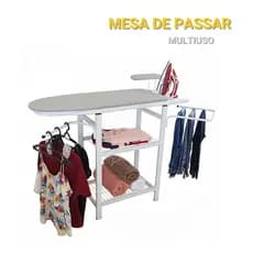 Tabua De Passar Roupa Multiuso Em Aço Reforçado Com Porta Ferro E Passa Mangas
