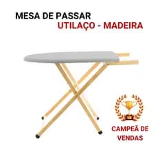 Tabua De Passar Roupa Mesa Passadeira 100% Madeira C/Porta Ferro e Tomada Dobrável Regulagem