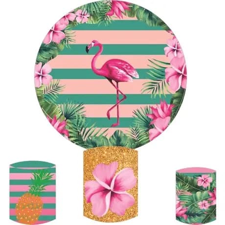 Kit Painel Redondo Flamingo  - 1,50mx1,50m+capas