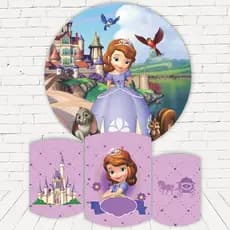 Kit Painel Redondo Sublimado 1,50 m + Capas De Cilindros Princesinha