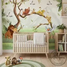 Papel  de Parede Infantil Rei Leão 🦁 - Savana Encantada🐗🐒🦜🐾
