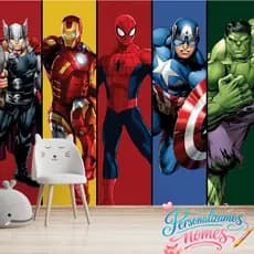 Papel de Parede Marvel Super Heróis HQ – Thor, Homem de Ferro, Homem-Aranha, Capitão América e Hulk