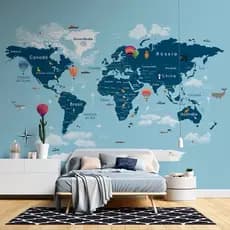 Mapa Mundi Infantil de Balões  tons de azul