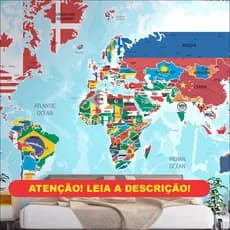 Papel de Parede Mapa Mundi com Bandeiras dos paises