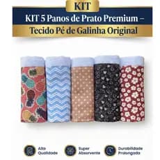 KIT 5 Panos de Prato Pé de Galinha | Pano de Copa Cozinha Premium Estampado