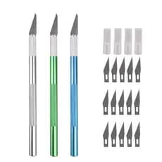 Kit Estilete Bisturi de Precisão 3 Cabos 18 Laminas Tipo Bisturi Artesanato Artesão Modelismo