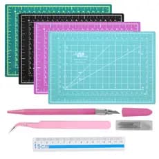 Kit Base de Corte A5 + Régua 15cm + Estilete de Precisão + Pinça Curva para Artesanato e Scrapbook