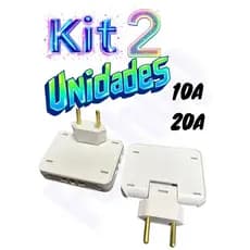 Kit 2 Adaptador de Tomada Articulado Dobrável pino maior e menor Resistente 10A e20A