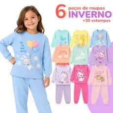 Kit 6 Peças Conjunto Moletom Infantil Menina Inverno Liso e Estampado 1 a 8 anos (3 Conjuntos)