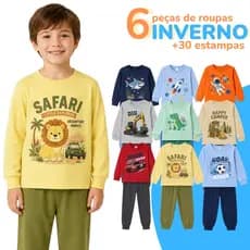 Kit 6 Peças Conjunto Inverno Masculino Estampado e Liso Moletom Menino (3 Casacos + 3 Calça)