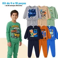 Kit 4 a 10 Peças Conjunto Inverno Infantil Estampado e Liso Menino de 1 a 8 anos (Casacos + Calças)