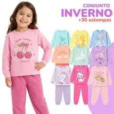 Kit 4 a 10 Peças Conjunto Infantil Sortido Inverno Menina Liso e Estampado Moletom Frio 1 a 8 anos