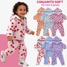 Kit 6 Peças Conjunto Infantil Menina de Inverno Soft Bebê Com Capuz Estampado - 3 Conjuntos