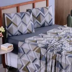 Jogo de Cama Lençol Queen Casal Solteiro Size 04 Peças Microfibra Estampado Floral e Geométrico