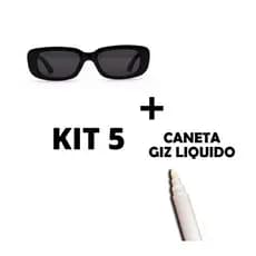 Kit 5 Óculos De Sol Retro Vintage PRETO + Caneta Giz Liq