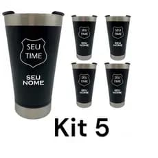 Kit 5 Copos Térmicos Personalizados Logo Time Nome Ótima Qualidade