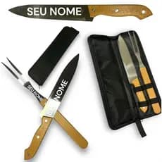 KIT Churrasco Personalizado 01 Faca e 01 Garfo - No Estojo